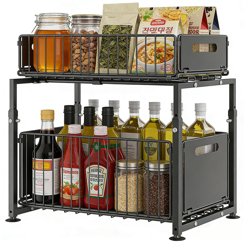 Küchenregale für Unterschrank, 2-stufiger Küchenorganizer aus Metall, Aufbewahrungsregal unter der Spüle für Küche, Bad & Speisekammer