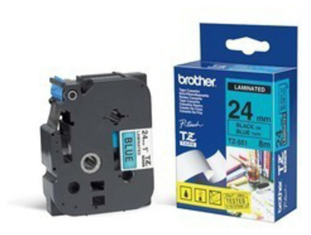 Brother TZe-551 - Schwarz auf Blau - Rolle (2,4 cm) 1 Produktbild 