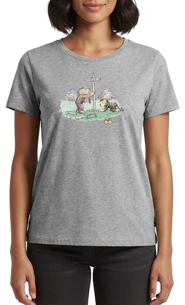 Spreadshirt Janosch Tiger und Bär Panama Schild Frauen Premium T-Shirt, XL, Grau meliert