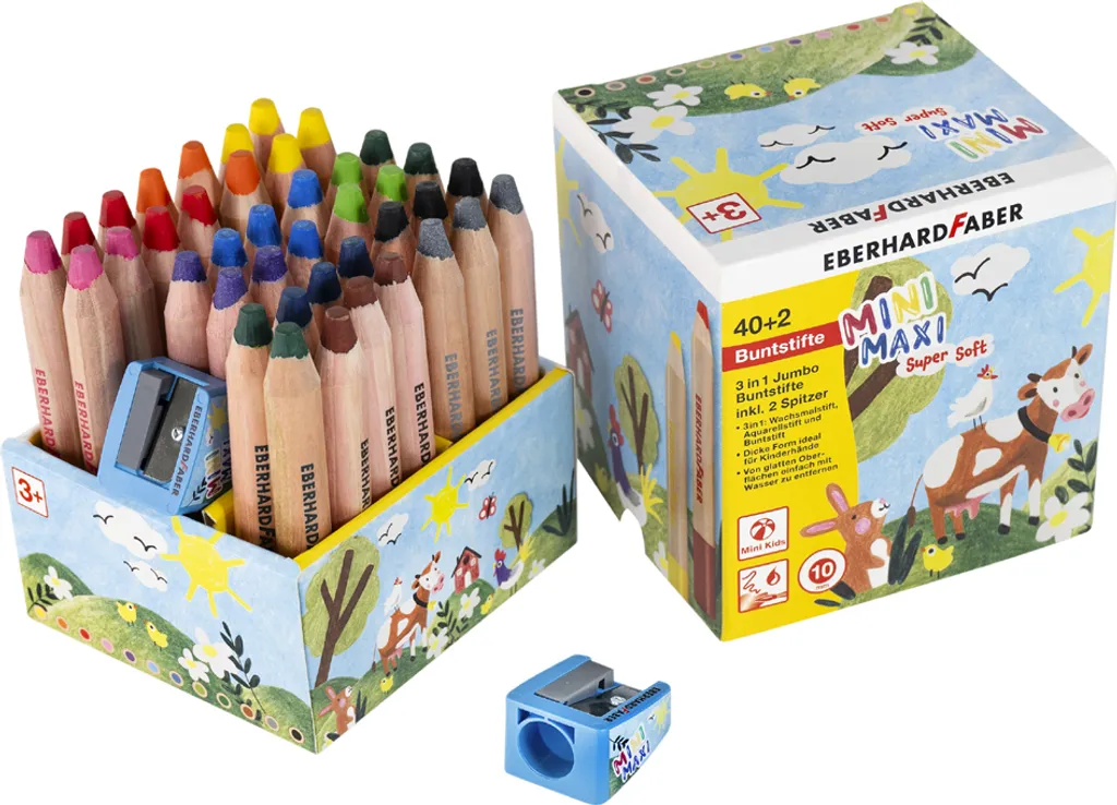 Crayons 3 en 1 Jumbo Mini Maxi - Fini les mines cassées - Set de 40