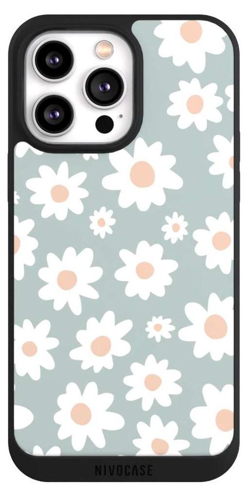 NIVOCASE Handyhülle für Apple iPhone 14 Pro Max Hülle NIVOpure Case Schwarz Blumen Gänseblume Muster