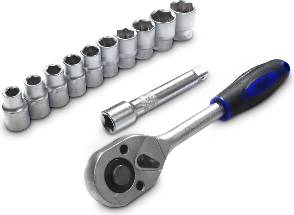 Bituxx 12 Teiliges Nussatz Sechskant mit 250mm Ratsche 1/2" und 125mm Verlängerung Steck Nüsse Stecknuss Werkzeug Set MS-19499