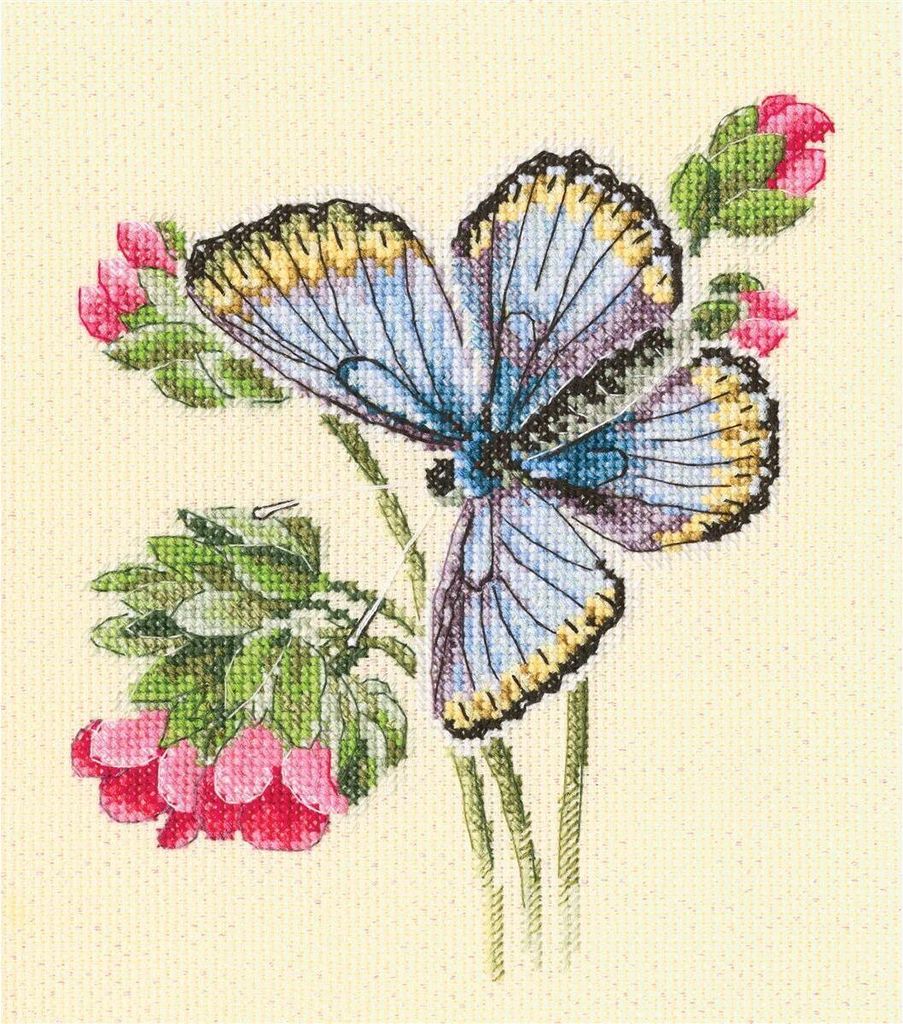RTO Kreuzstich Set "Schmetterling auf der zierlichen Blume" M749, Zählmuster, 14.5x17.5 cm