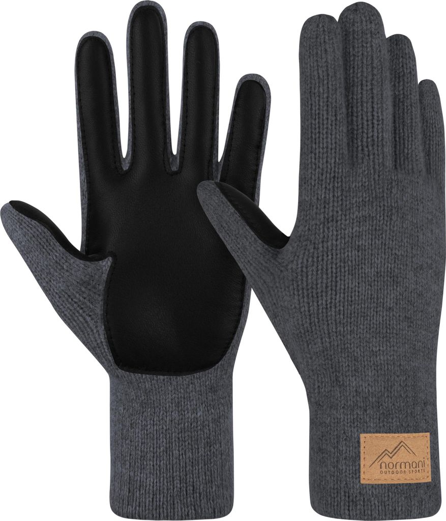 normani Damen Merino Strick-Fingerhandschuhe mit Schafleder