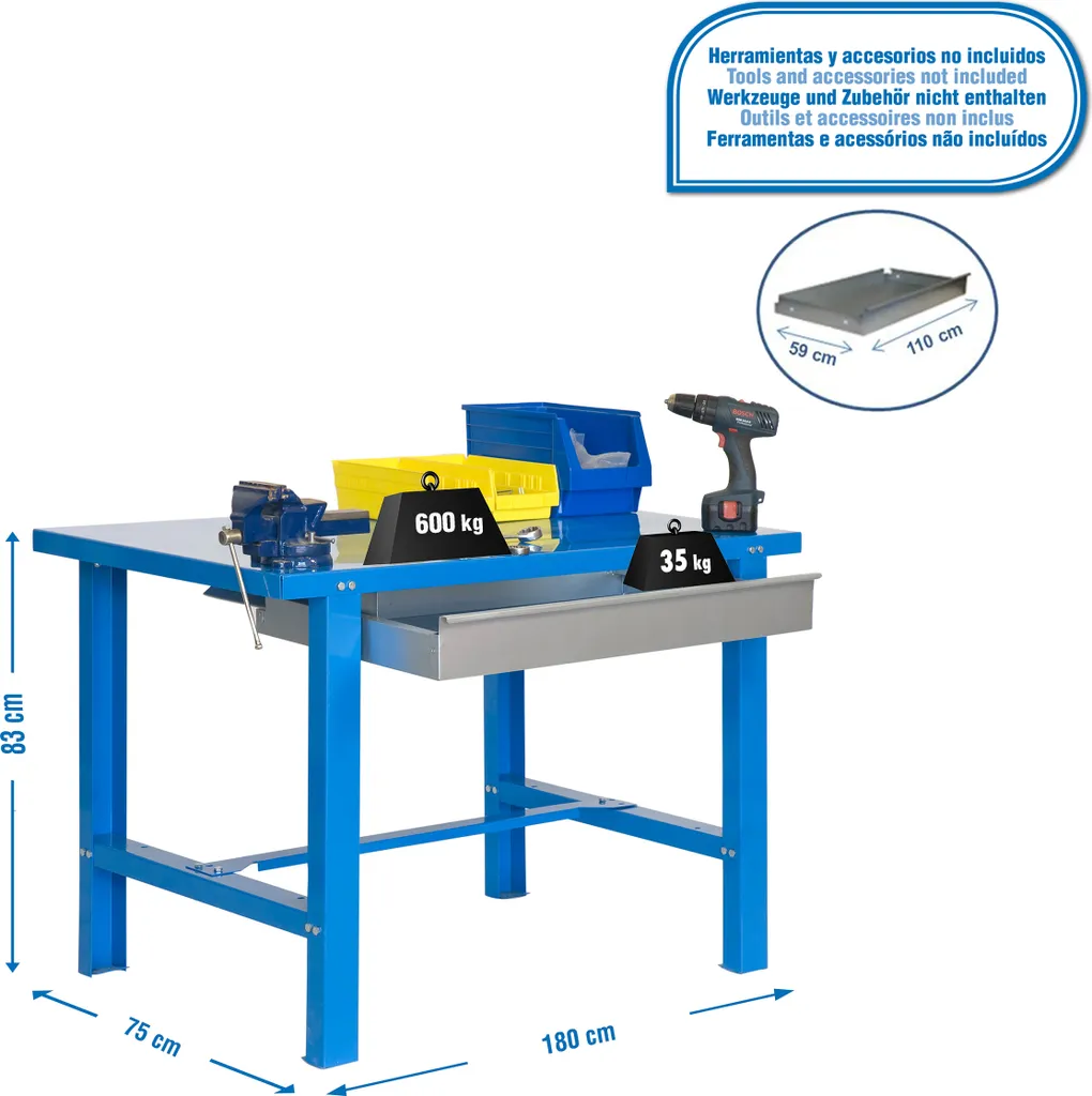 Établi Simonrack BT6 BOX bleu avec tiroir de 180x73x83 cm Simonwork