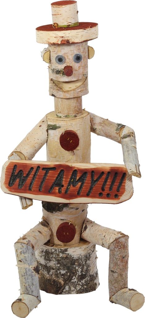 Holzfigur für den Garten aus Birke, „Witamy“ (Willkommen), Gartendekoration, 55 cm