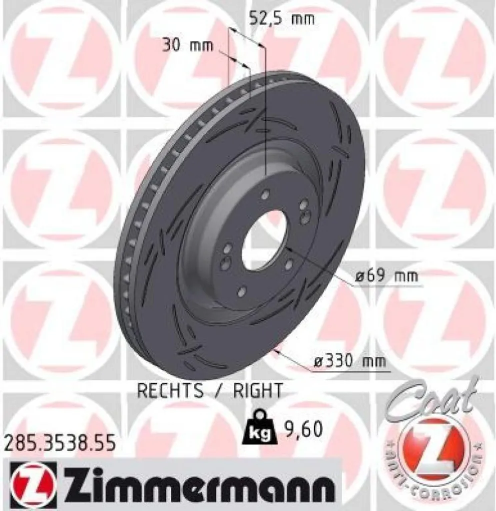 Disque de Frein Anticorrosion BLACK Z Zimmermann 285.3538.55 Acier Carbone