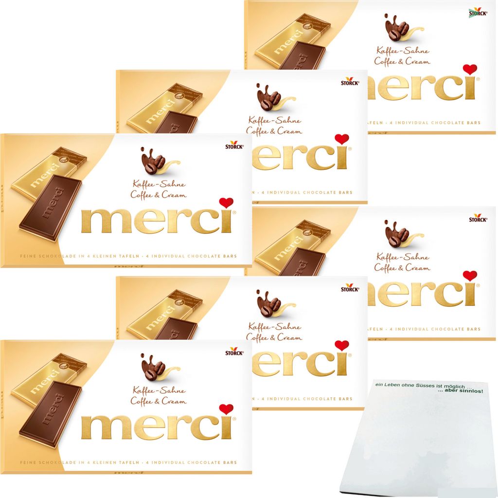 Merci Kaffee-Sahne Tafelschokolade 6er Pack (6x100g Packung) + usy Block