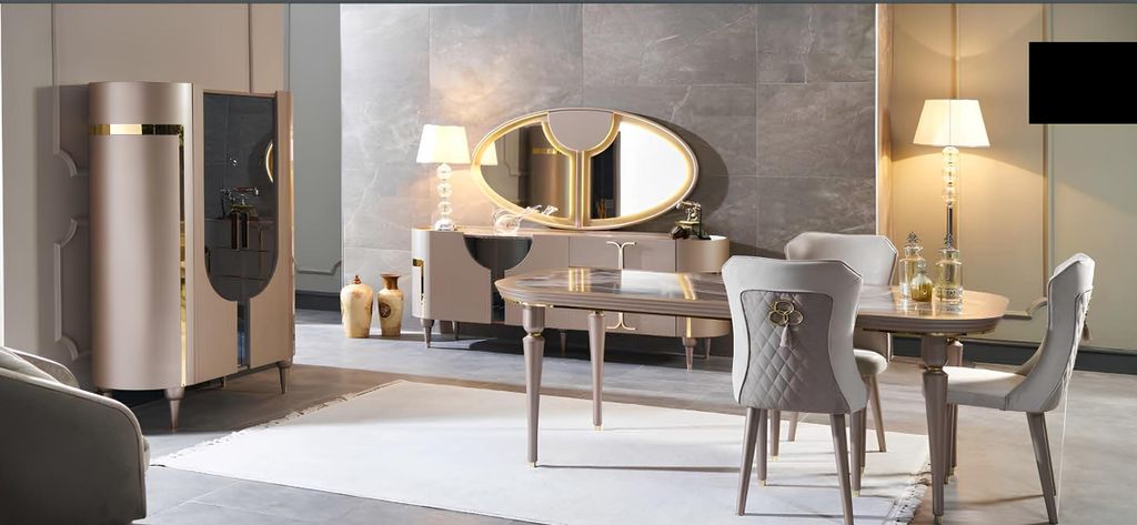 Design Esszimmer Set 8tlg Esstisch Stuhl Kommode Vitrine Spiegel Ess Tische Holz