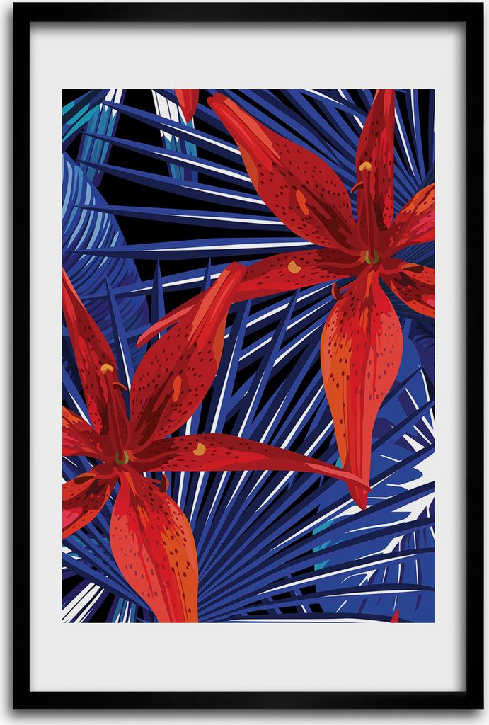 Bild - Bilderrahmen - 40 cm x 60 cm - MDF - Rahmen - Wandkunst - Tropische Blumen