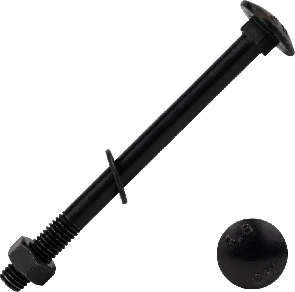 Schlossschrauben mit Mutter und Scheibe verzinkt schwarz M8 x 100 mm - pro 25 Stück