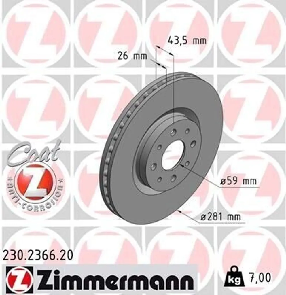 Disque de frein Zimmermann 230.2366.20 haute performance pour Mito