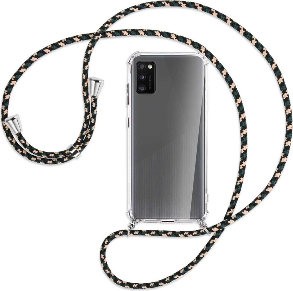 Handykette Backcover-Schutzhülle mit Band (Metall silberfarben) für Samsung Galaxy A41 (A415) - camouflage