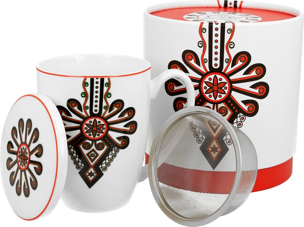 DUO ETNO Becher 380 ml PARZENICA mit Teesieb, New Bone China Porzellan