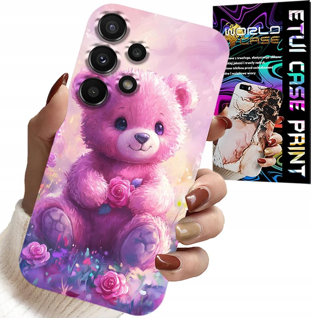 Etui Für Samsung Galaxy A13 4G - Süsser Teddybär Auf Rosa Hintergrund, Etui + Glas
