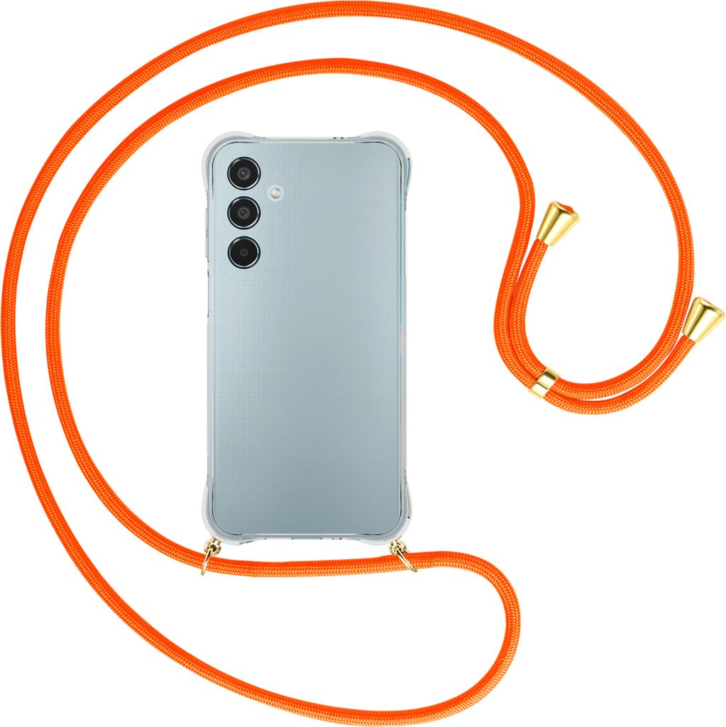 Handykette Backcover-Schutzhülle mit Band (Metall goldfarben) für Samsung Galaxy M35 5G - neonorange