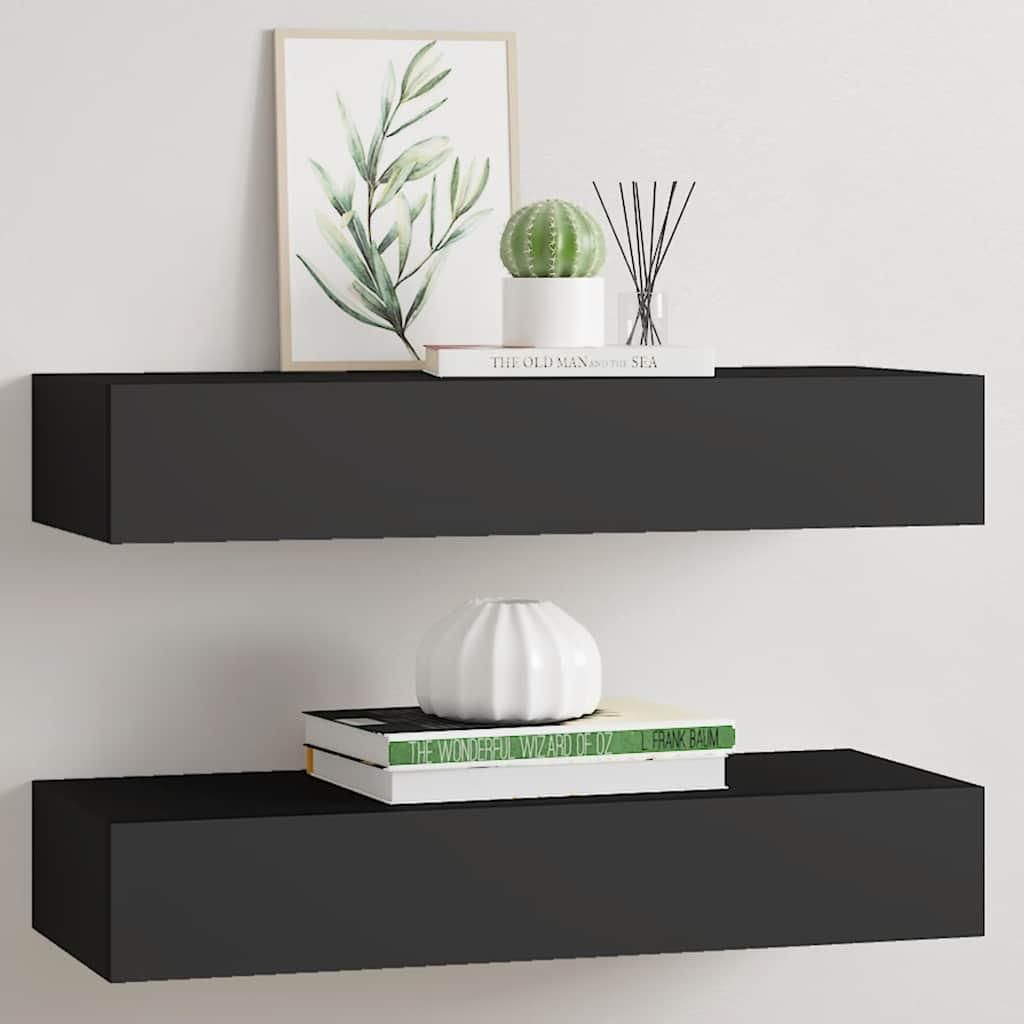 vidaXL Mensole a muro con cassetti 2 pezzi nero 60x23,5x10 Immagine del prodotto 