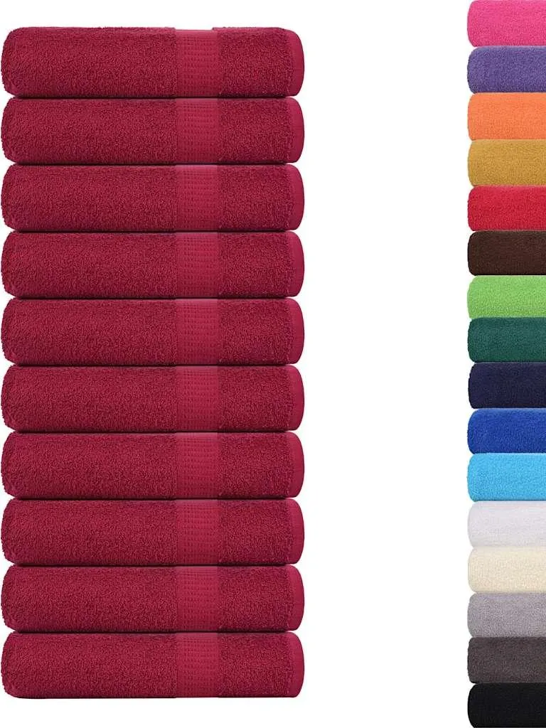Set 10 Asciugamani Bagno vidaXL FROGN Bordeaux 50x100 cm Cotone