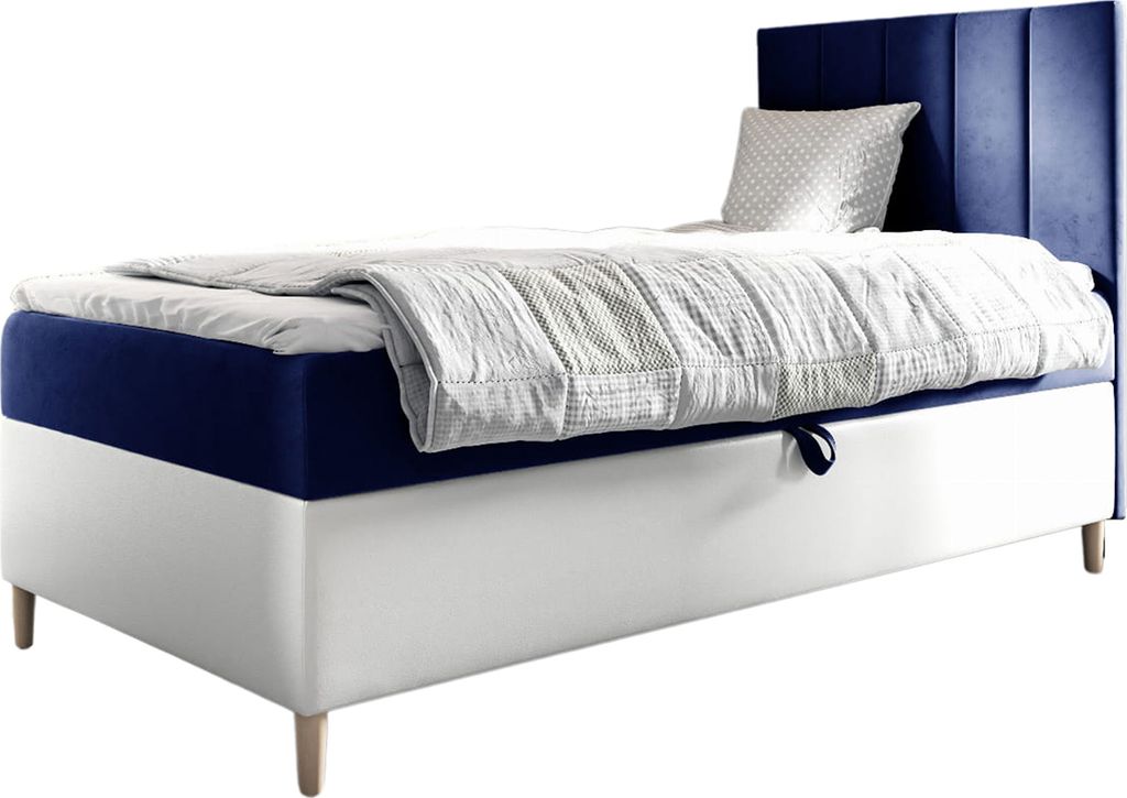 MEBLINI Kinderbett mit Bettkasten - Gepolstert Einzelbett mit Matratze - Polsterbett mit Stauraum - Bett mit Kopfteil - Stauraumbett - MAYA 1 - 90x...