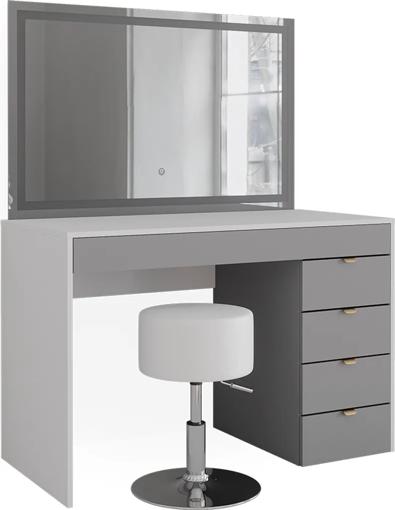 Meuble Coiffeuse 115cm avec Miroir LED pour Chambre, Vicco Elise Blanc/Gris