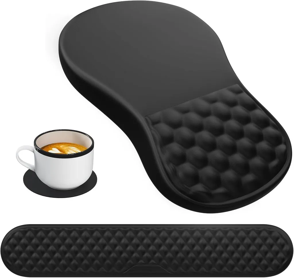 Tapis de souris avec repose-poignet ergonomique en mousse noir 3-en-1
