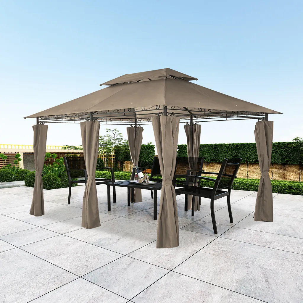 Tonnelle de jardin 3x4m avec structure métallique robuste étanche Kaki