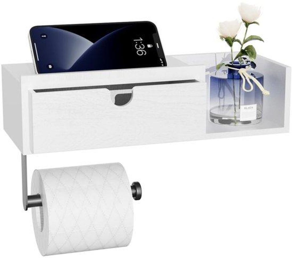 Holz Toilettenpapierhalter ohne Bohren mit Brett - Toilettenpapierhalter aus Holz für Badkamer
