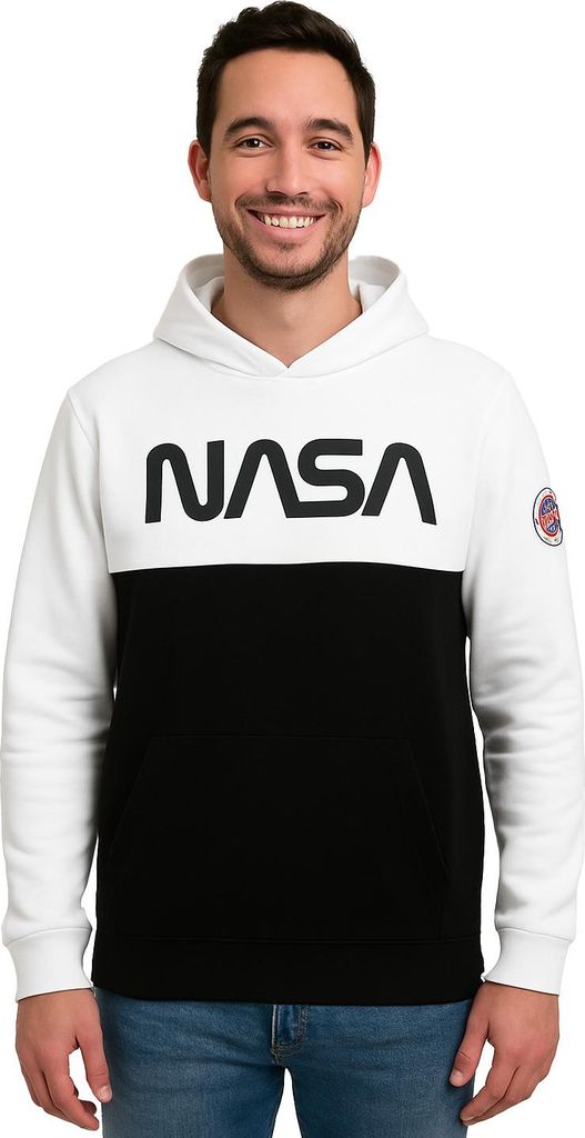 NASA Kapuzenpullover für Herren Hoodie Sweatshirt Pullover langärmlig Weiß/Schwarz M