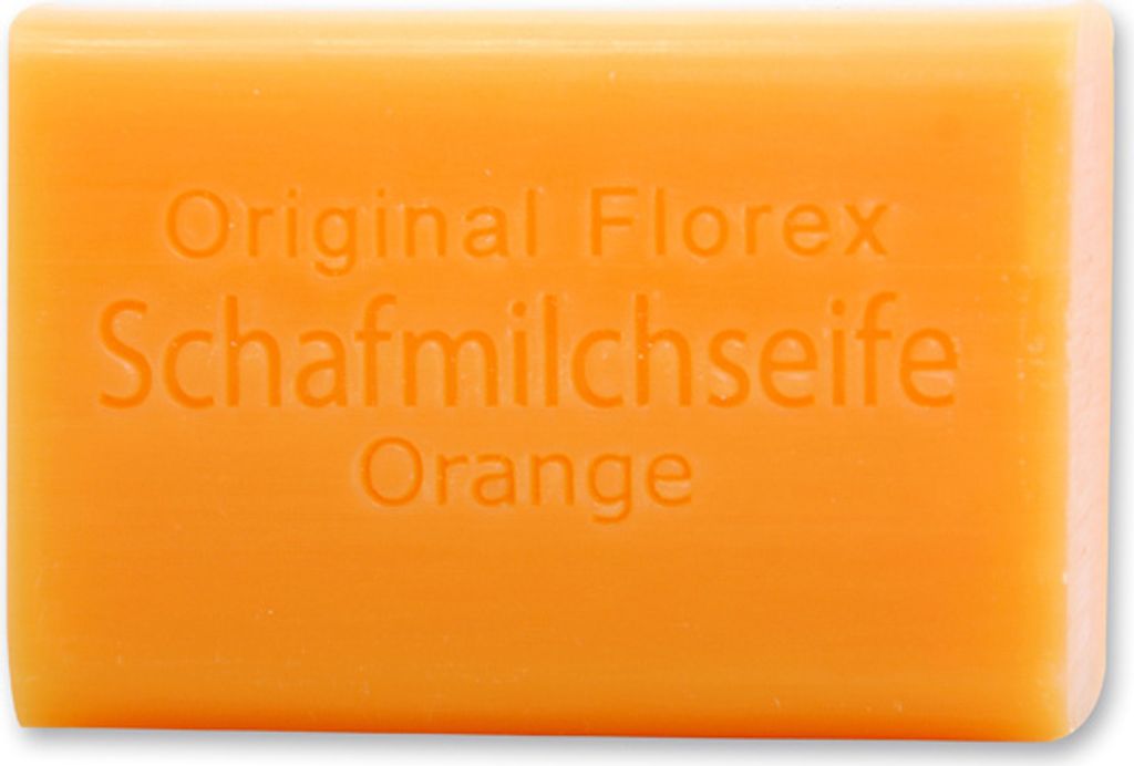 Florex Hochwertige Schafmilchseife 100g mit spritzigem Orangenduft, Farbe Orange