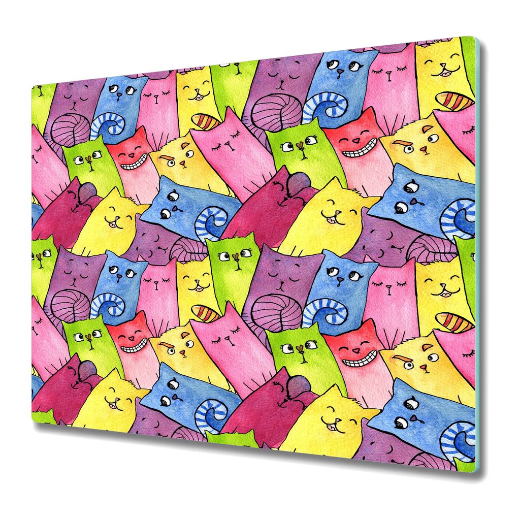Küchenschneidebrett - Glasschneidebrett - Herdabdeckung - 60x52 - Happy Cats