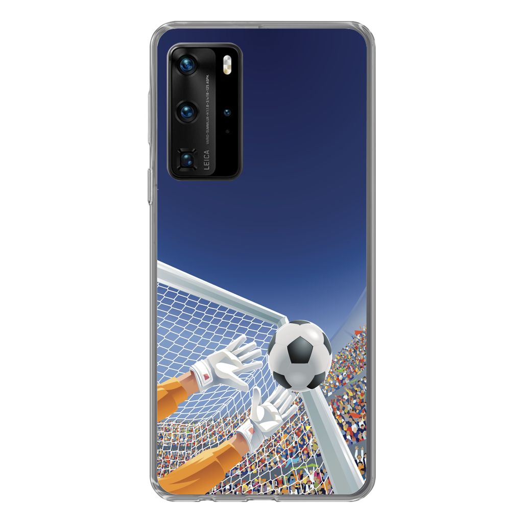 MuchoWow Handyhülle Schutzhülle Hülle für Huawei P40 Pro Eine Illustration eines Torwarts, der den Fußball stoppt - Junge - Mädchen - Kind ...