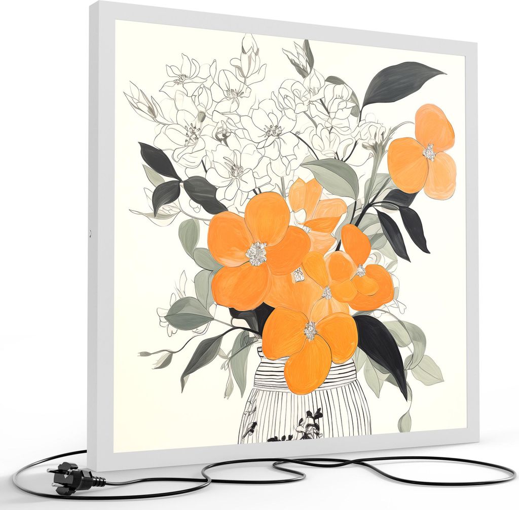 DEQORI LED-Bild & Lampe 60x60 cm Weiß 'Die gezeichnete Vase' Leuchtbild LED Leuchte