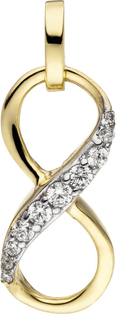 Anhänger Unendlichkeit Symbol Infinity 8 mit weißen Zirkonia 375 Gold Gelbgold