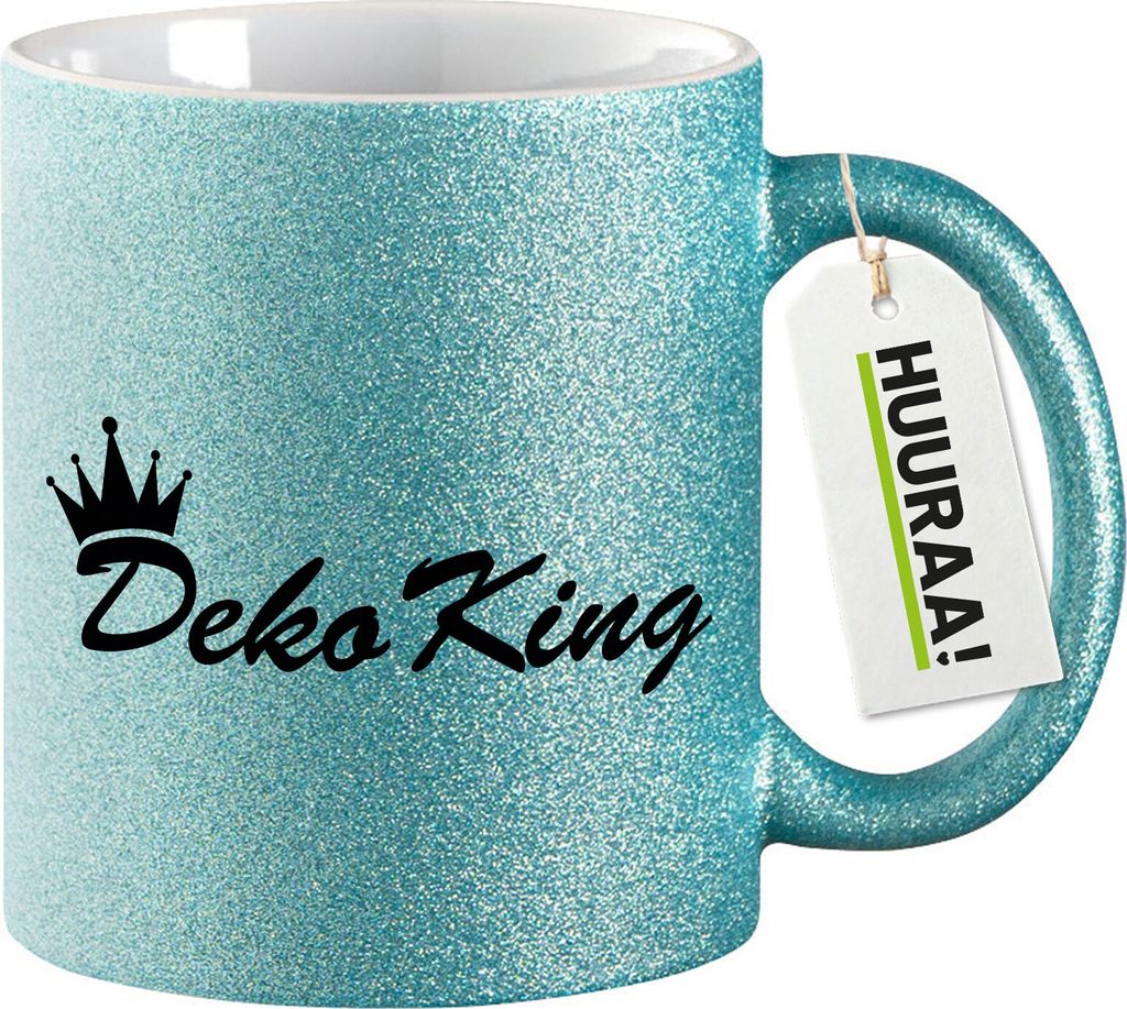 Huuraa Glitzertasse Deko King Krone 330ml Blau Keramik Kaffeebecher Geschenkidee