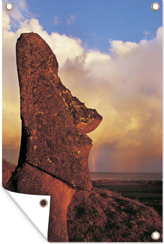 MuchoWow 60x90 cm Outdoor-Poster Gartendeko Sichtschutz Garten Poster für den Garten Seite einer zerbrochenen Moai-Statue auf der Osterinsel