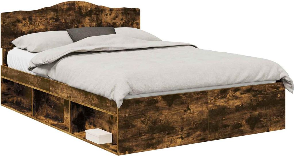 Bettrahmen Geräucherte Eiche 140 x 190 cm Massives Kiefernholz