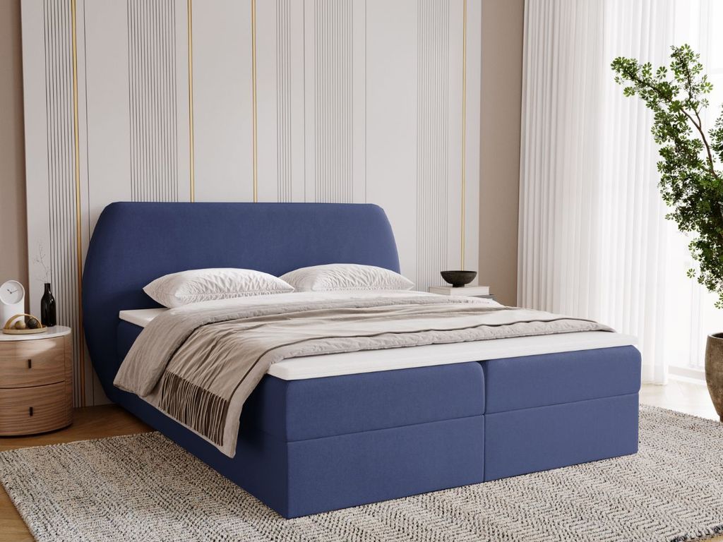 GrainGold Boxspringbett Bogota 140x200 - Bett mit Matratze und Topper - Boxspringbett mit Bettkasten und Matratze - Boxspringbett Blau (Komodo 50)