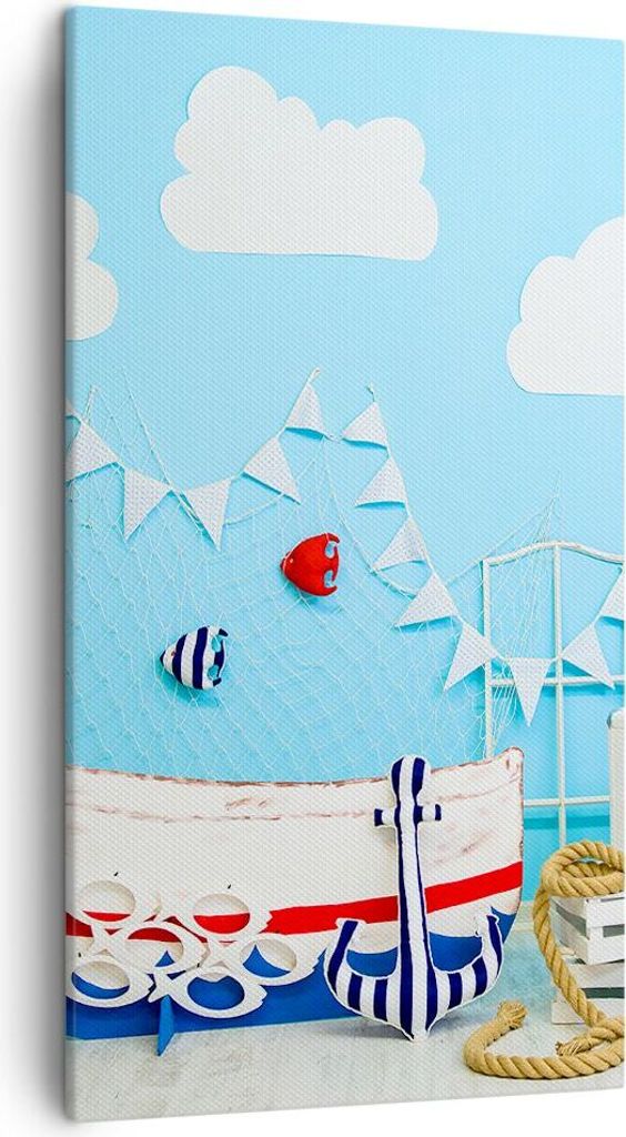 Bild auf Leinwand - Leinwandbild - Boot Anker Wolken Junge - 45x80cm - Wand Bild - Wanddeko - Leinwanddruck - Bilder - Kunstdruck - Wanddekoration ...
