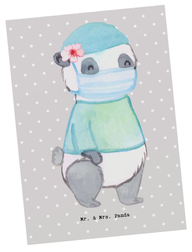 Mr. & Mrs. Panda Grußkarte Operationsassistentin Herz - Grau Pastell - Geschenk, Postkarte, Krankehaus, Ansichtskarten, OTA, OP, Ansichtskarte, Au...