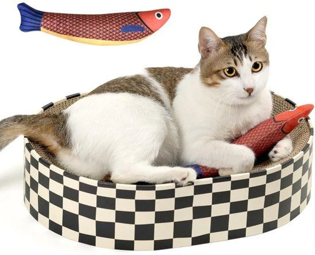 Griffoir chat design ovale - Carton haute densité avec bordure XL