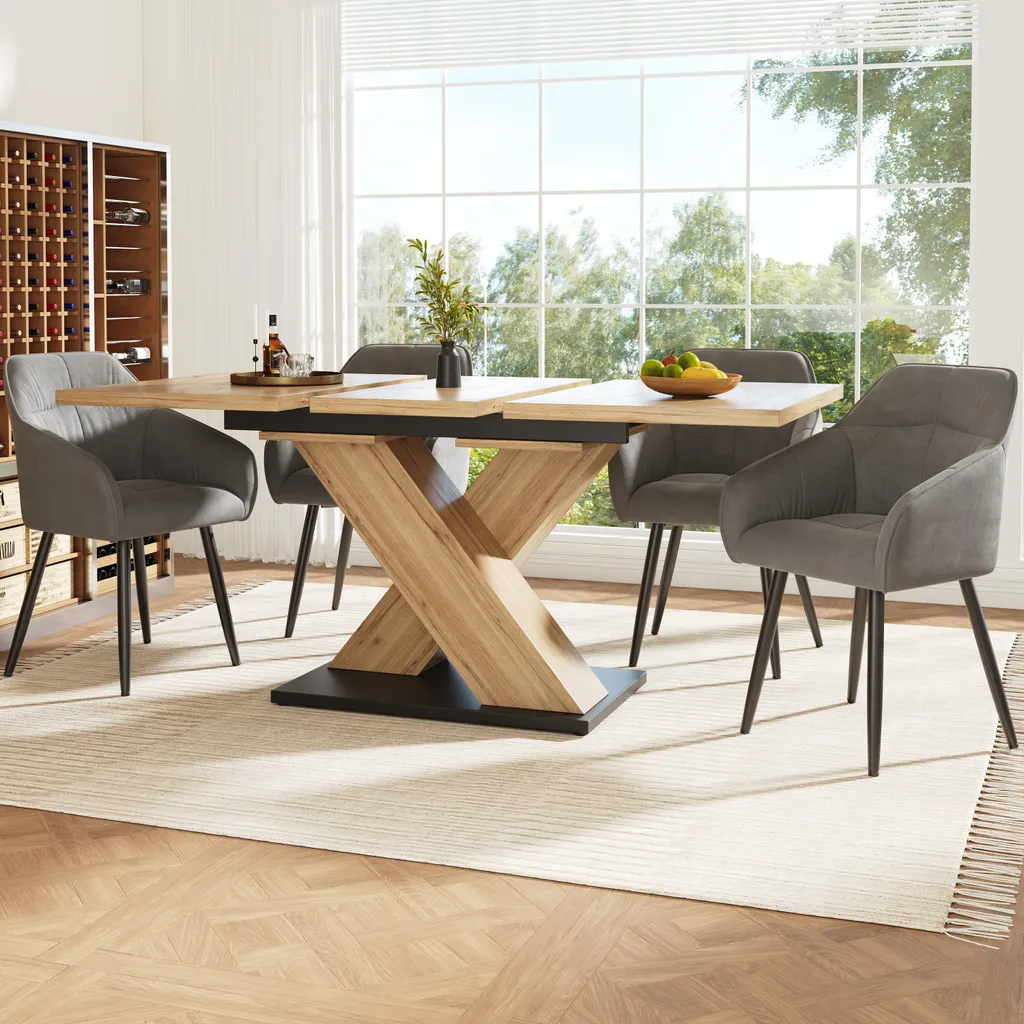 Table de cuisine avec rallonges intégrées bois clair extensible 158cm - 9