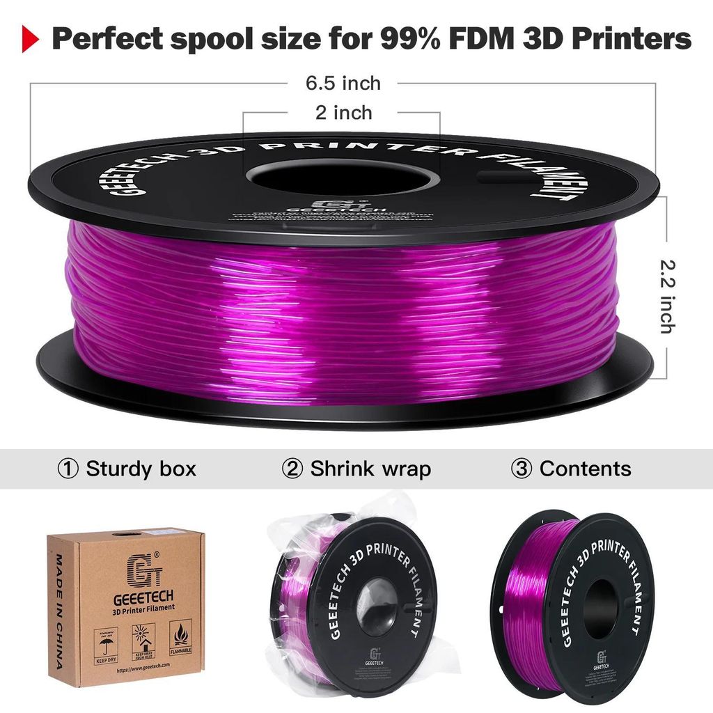 TPU Filament - 3D-Drucker Filament - Flexibel - 1,75 mm - 1 kg Spule - Shore 95A - Vakuumverpackt - Ungiftig - Lila
