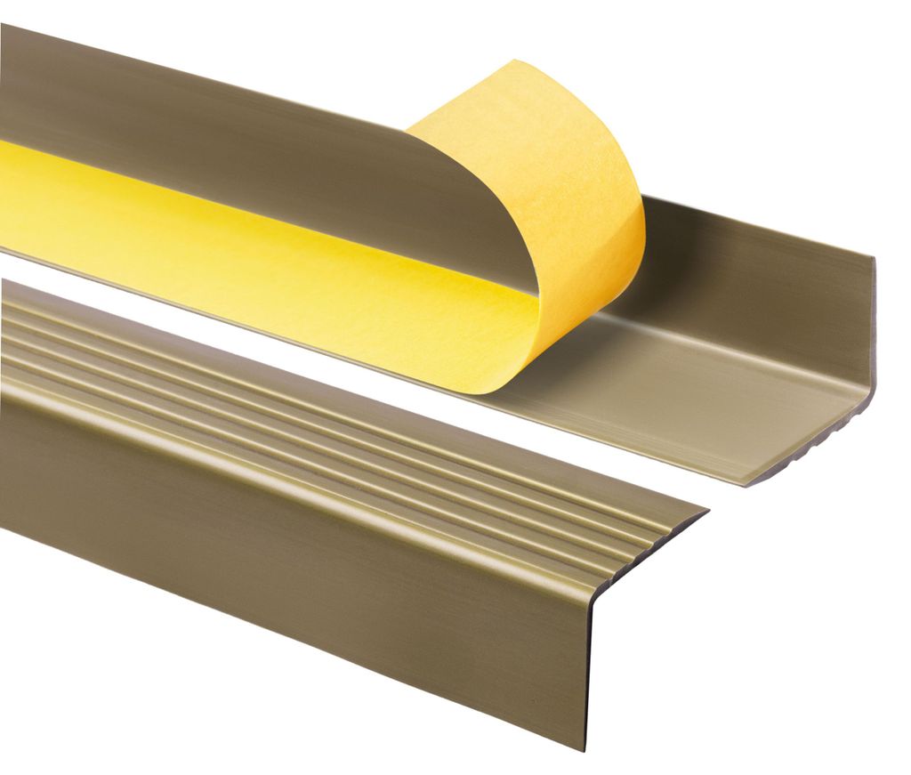 Treppenkantenprofil Selbstklebend 50x42 mm, Treppenprofil PVC für Treppenstufen, Treppenkantenschutz mit Rillen, Antirutsch, RGP, messing, 150 cm ...