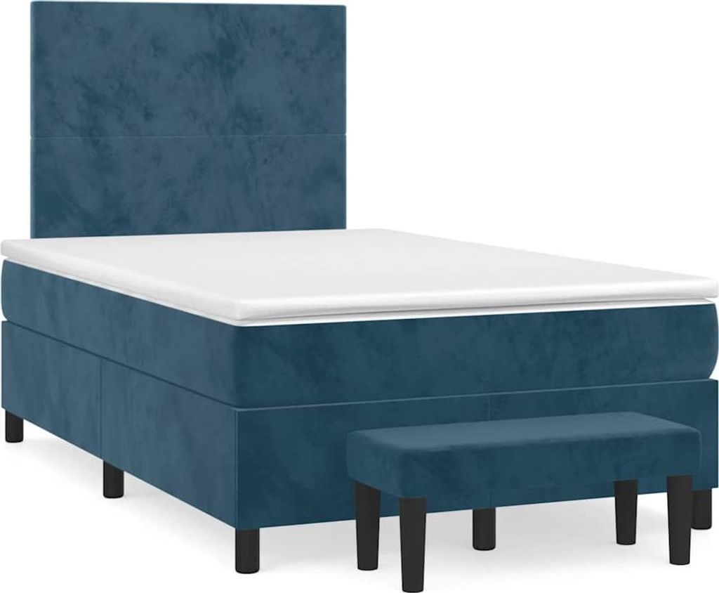 vidaXL Boxspringbett mit Matratze Dunkelblau 120x200 cm Samt
