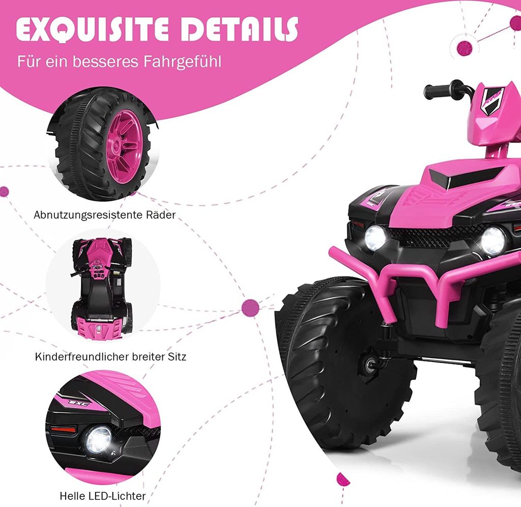Elektryczny quad dziecięcy COSTWAY 12V z reflektorami, mini Zdjęcie produktu 6