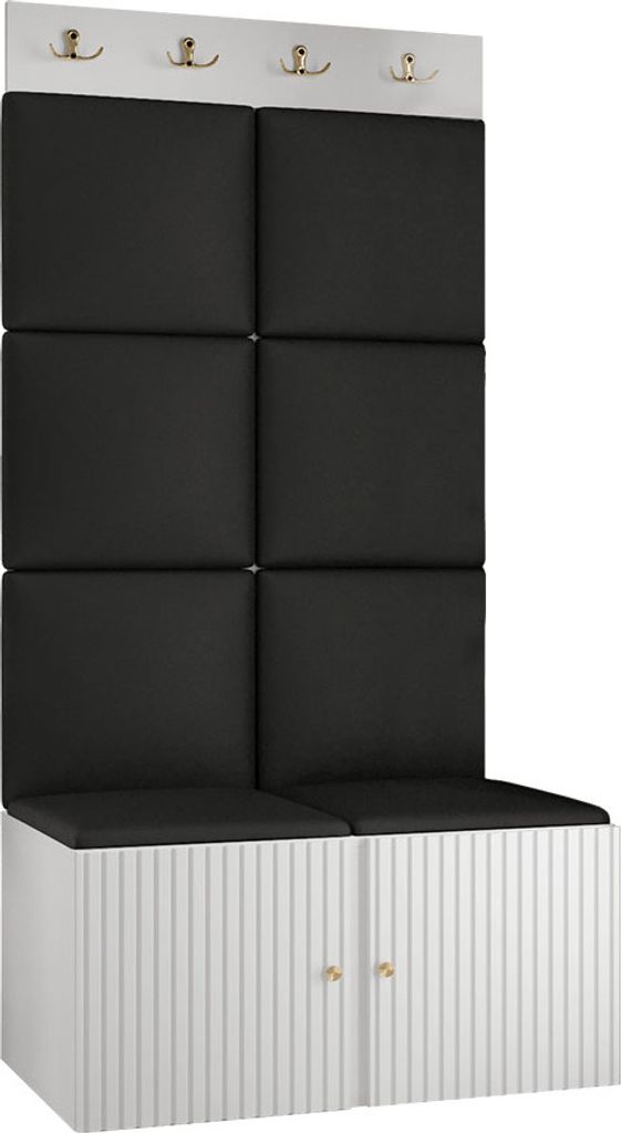 MIRJAN24 Garderoben-Set Orion Ryfel Slim IV, Schuhschrank, Kleiderhakenbrett, 8x Paneel 42x42, Metallgriffe, 4 Kleiderhaken (Farbe: Weiß, Soft 011)