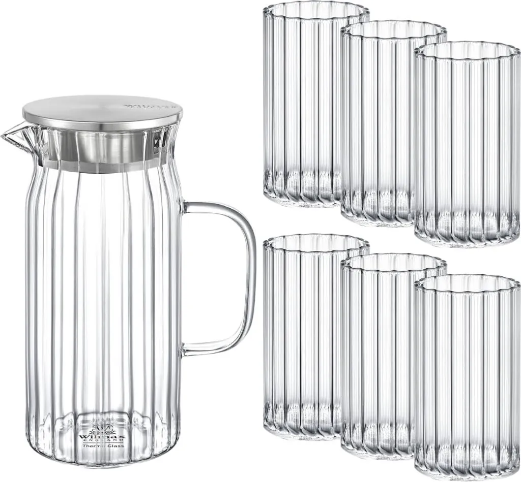 Set Wilmax Casa: Caraffa in Vetro e 6 Bicchieri per Famiglia - Alta Qualità