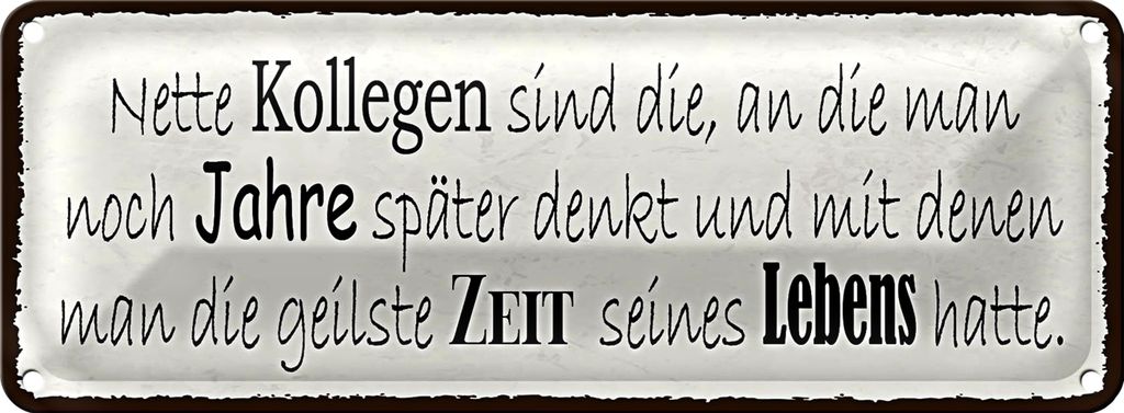 Blechschild Spruch 27x10cm nette Kollegen sind die an die Dekoration