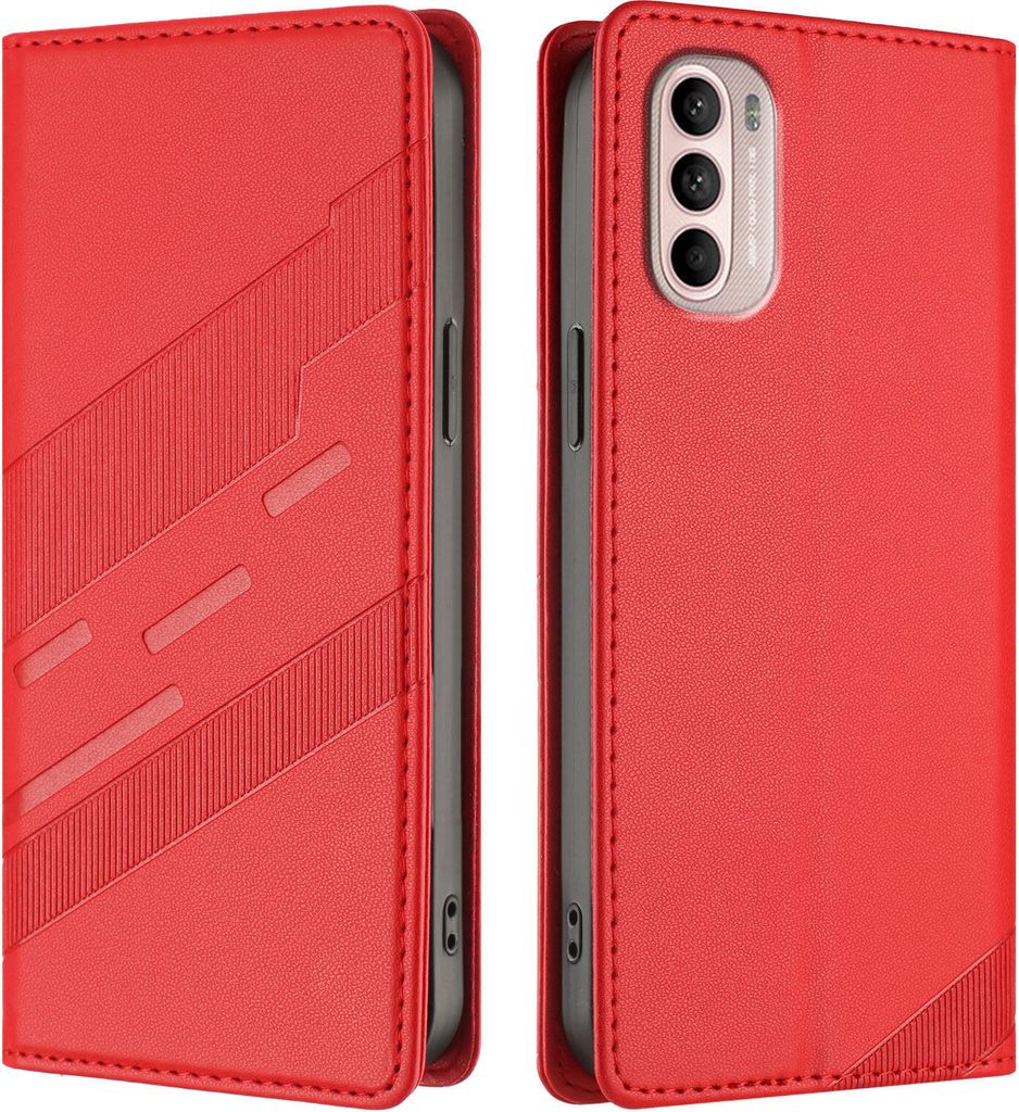 Hülle für Motorola Moto G31/Moto G41 4G, Kunstleder Brieftaschen Handyhülle mit Kartenfach und Standfunktion Rot