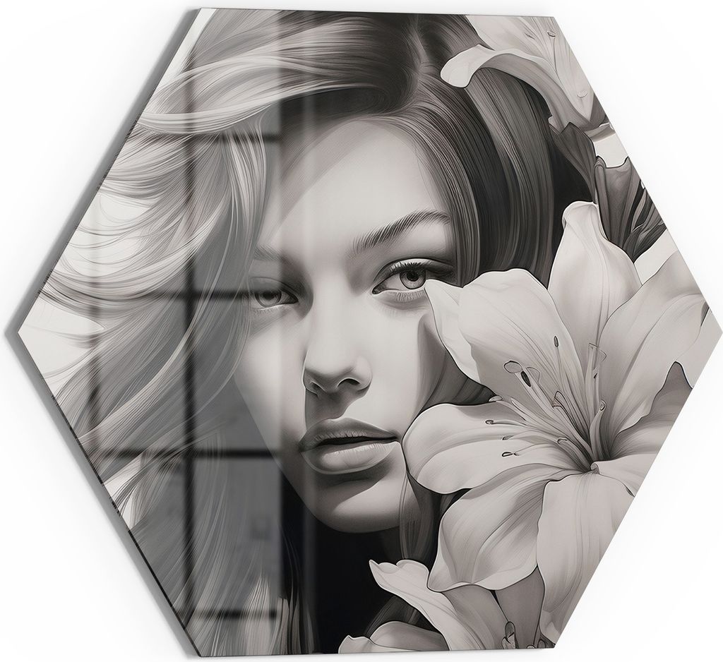 DEQOART Magnettafel Glas 55x48 cm 6-eckig 'Lilienzauber' beschreibbar Whiteboard Küche
